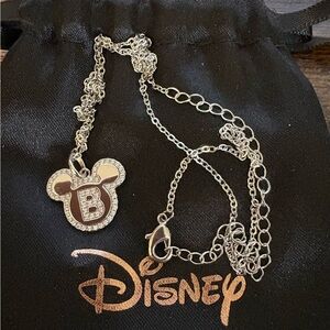NWOT Disney Mickey Mouse CZ Sterling Silver Initial “B” Pendant Necklace